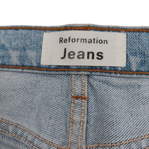 Reformation Liza High Rise Straight Jean Womens 26 Blue Crete Destroyed Wash - Picture 9 of 12